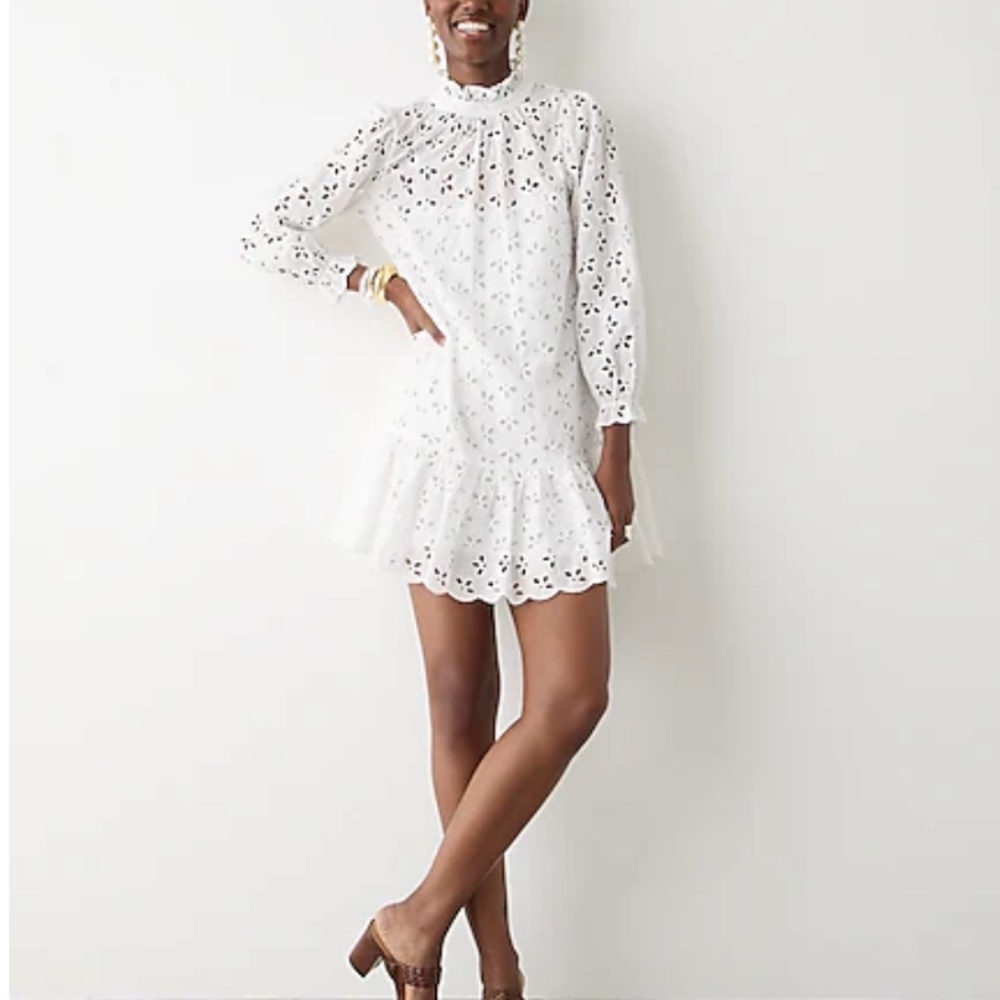 J.Crew Ruffleneck mini dress in eyelet/ NWT / Size: Medium